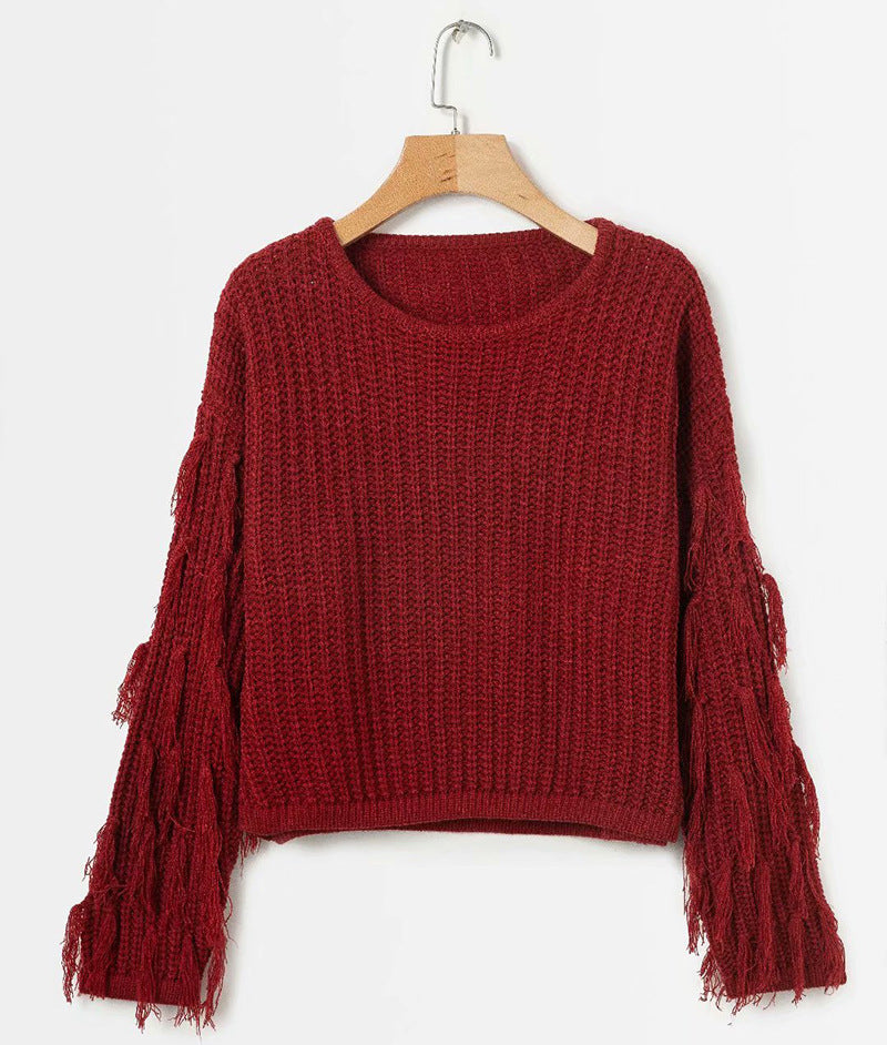 Kvindernes strikkede sweater med frynseærmer og en komfortabel pasform Stilla
