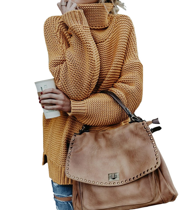 Kvinders chunky strikpullover med høj krave og tekstureret design Stilla