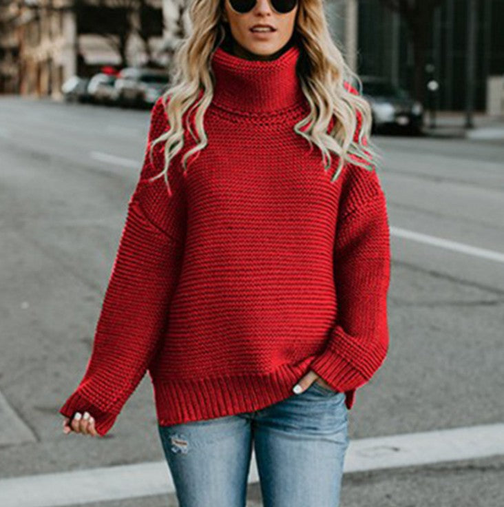 Kvinders chunky strikpullover med høj krave og tekstureret design Stilla