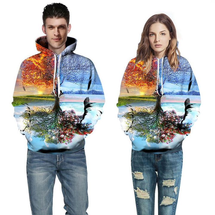 Herrer Sweatshirt med hætte med kreativt kattemotiv og galaktisk design Stilla