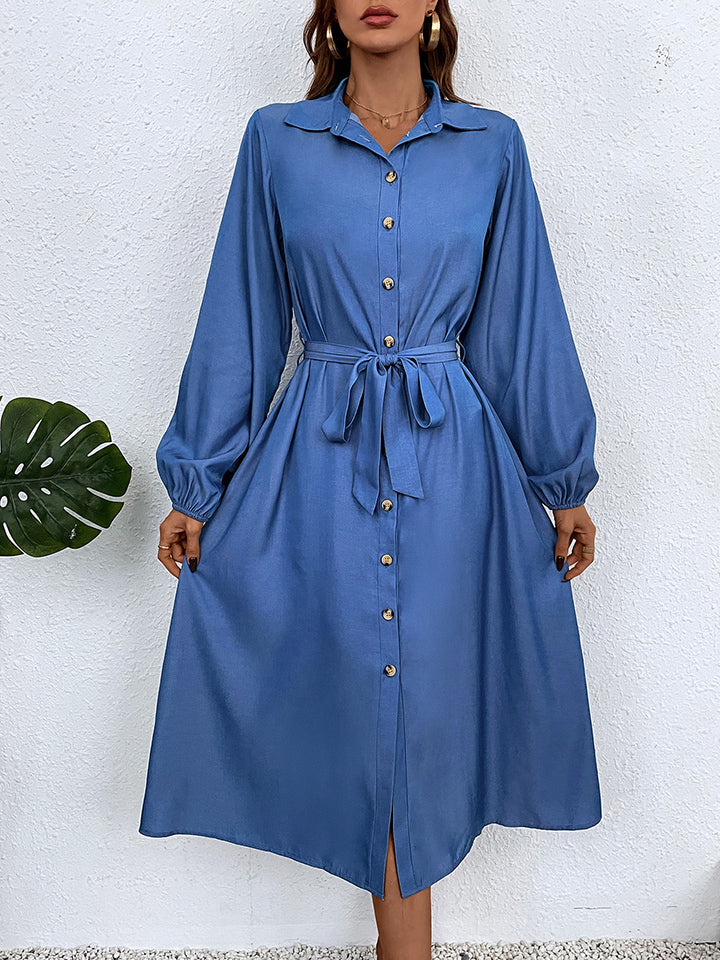 Stilla | Down Tie Waist Collared Neck Dress