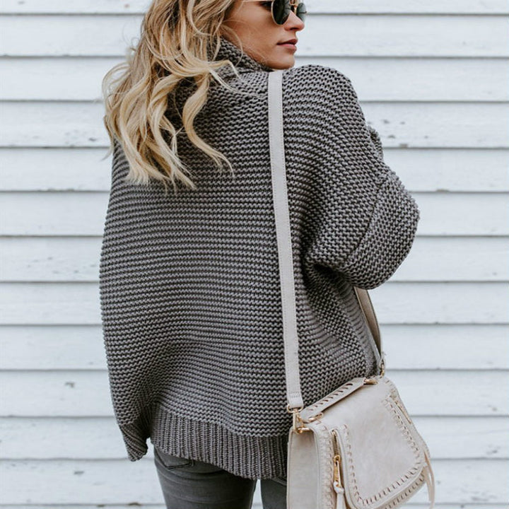 Kvinders chunky strikpullover med høj krave og tekstureret design Stilla