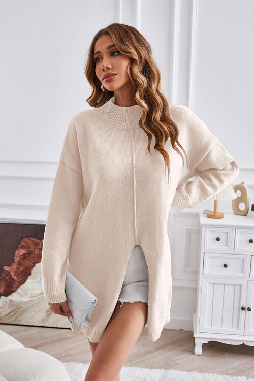 Stilla | Seam Mock Neck Split Sweater