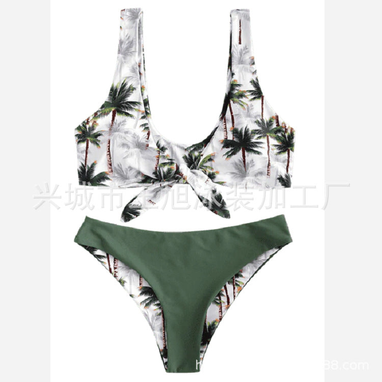 Dame bikini sæt med moderne knudedesign og blomster mønster Stilla