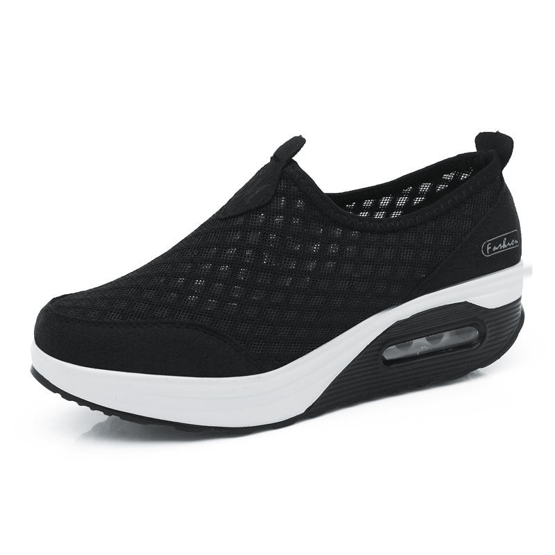 Dame nan komfortabel Slip-on kile sneakers med luftfjedret plateau og åndbart bikage mesh sko