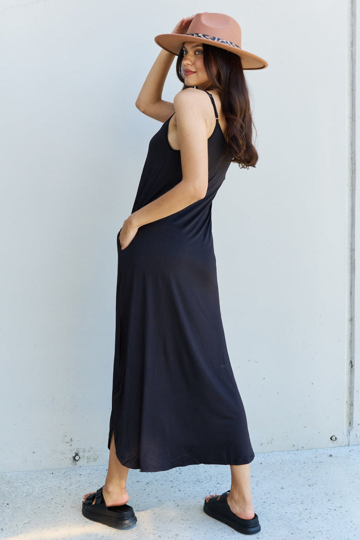Stilla | Good Energy Full Size Cami Side Slit Maxi Dress I Sort
