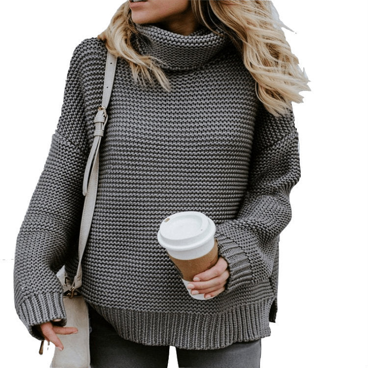 Kvinders chunky strikpullover med høj krave og tekstureret design Stilla