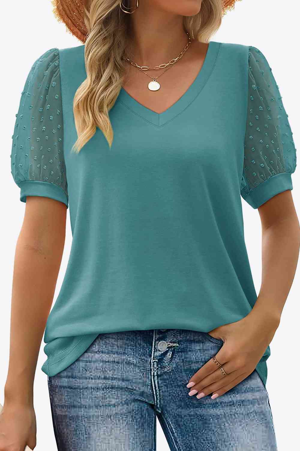 Stilla | Dot Puff Sleeve V-hals Tee