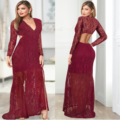Dame Elegant Cut-Out Spidsmaxikjole Stilla