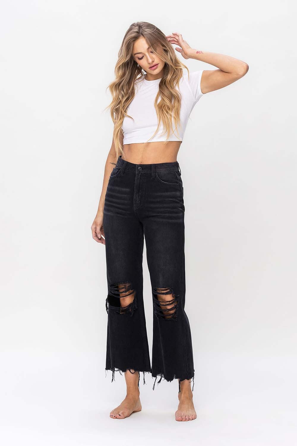 Stilla | by Flying Monkey Vintage Ultra Høj Talje Distressed Crop Flare Jeans