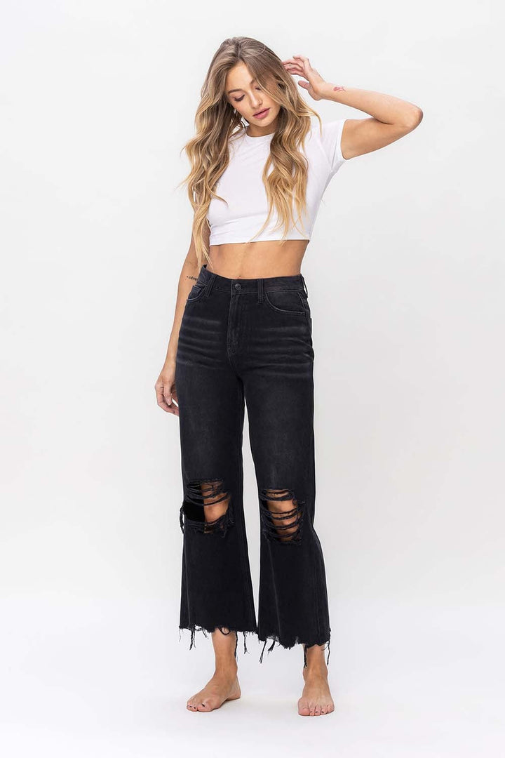 Stilla | by Flying Monkey Vintage Ultra Høj Talje Distressed Crop Flare Jeans