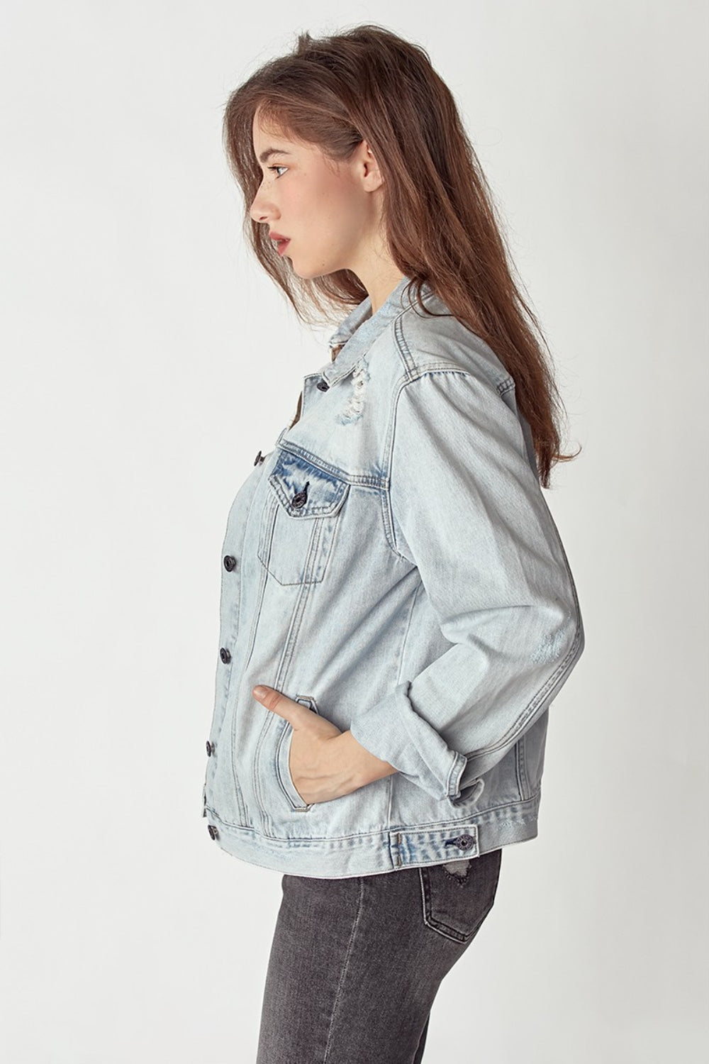 Stilla | Distressed Button up Jakke