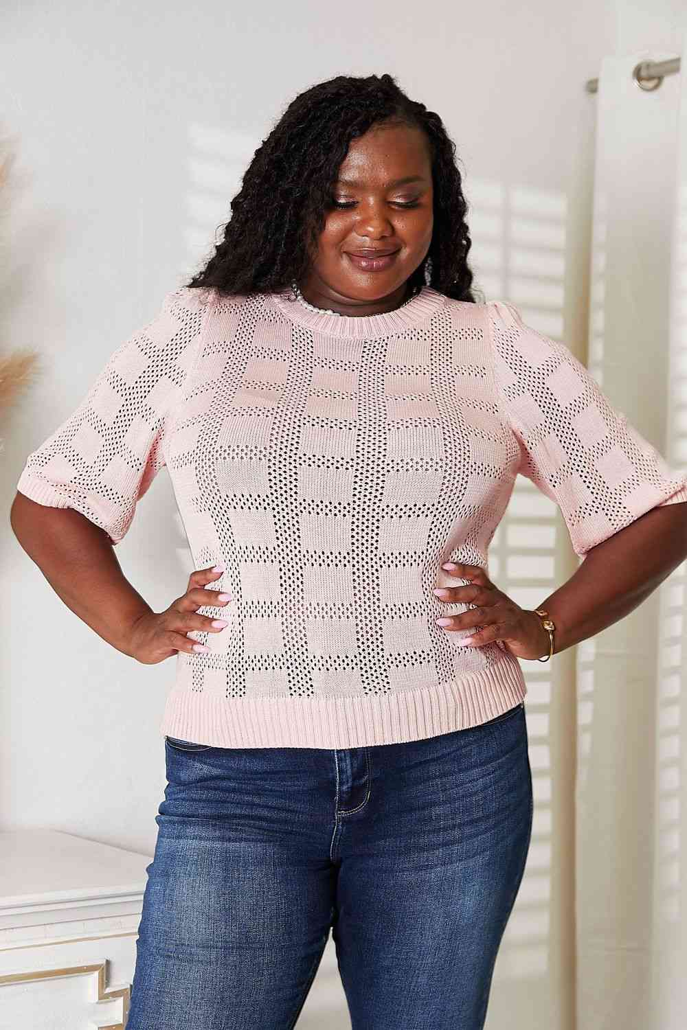 Stilla | Take Ribbet Trim Rund Hals Strik Top