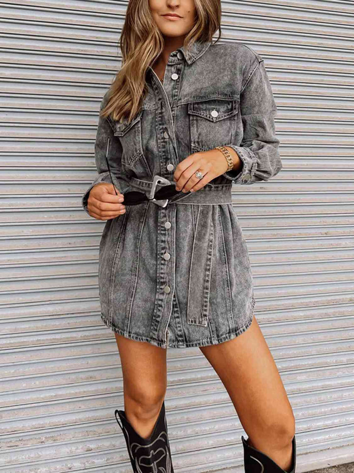 Stilla | Ærme Krave Denim Kjole