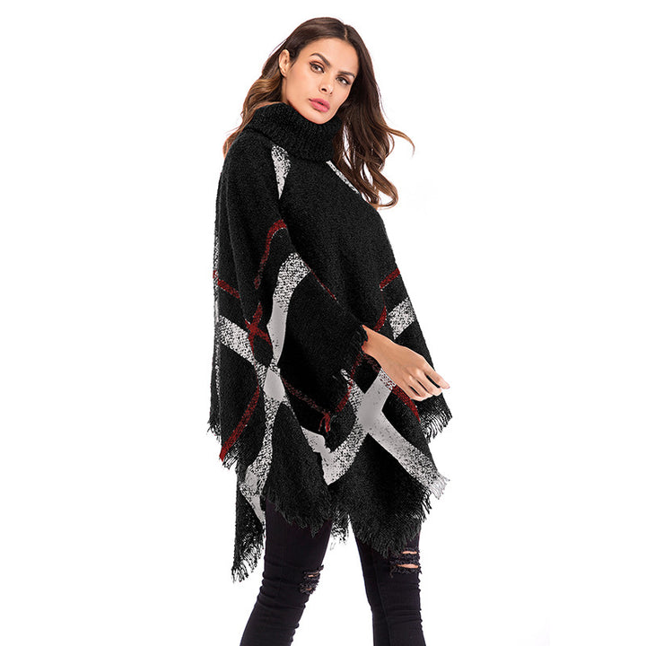 Damernes oversized poncho med rullekrave og afslappet ternet mønster Stilla