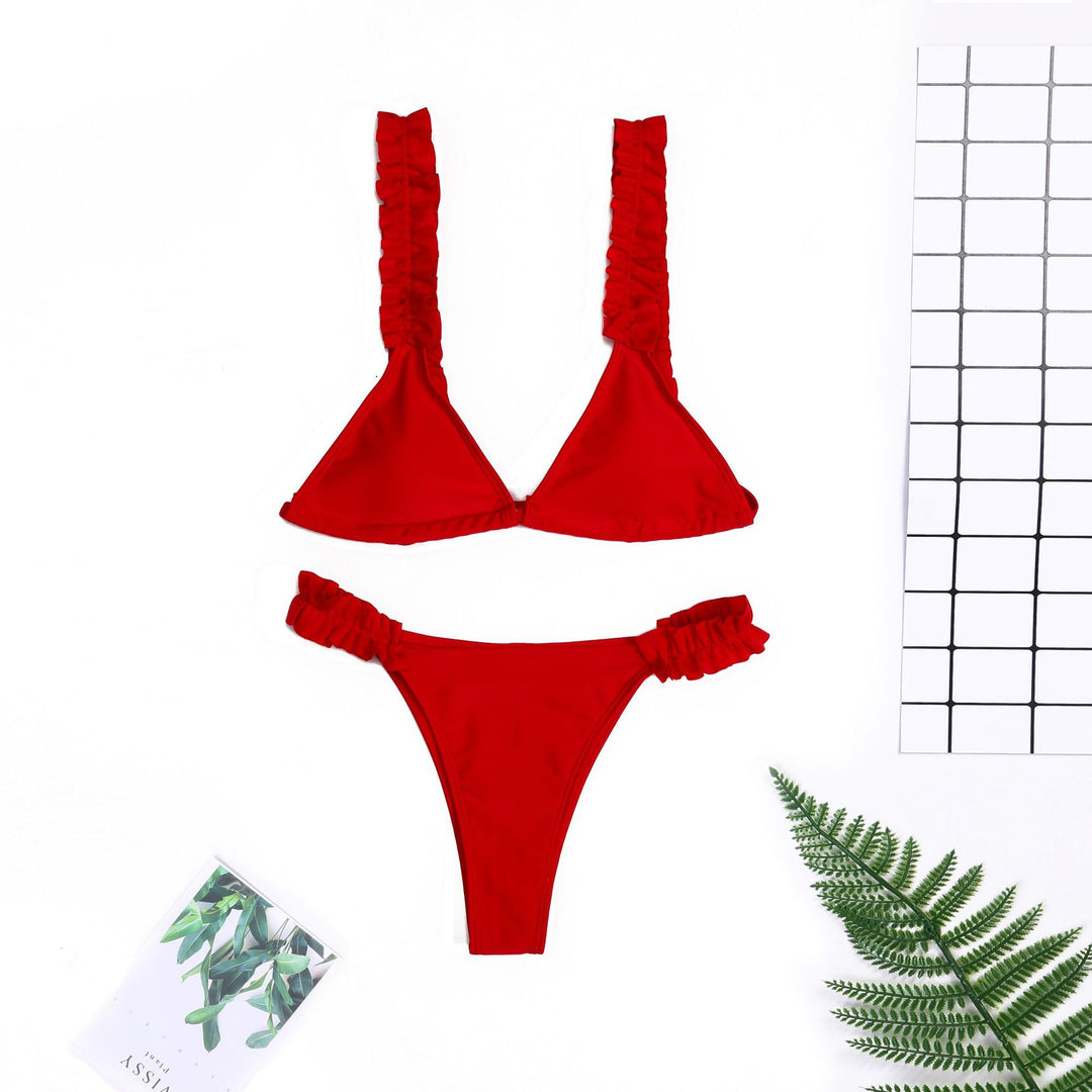 Dame Triangel-Bikini med flæser og farverigt design Skovae