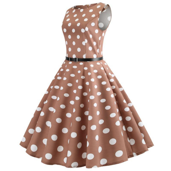 Kvinders Retro Swing Kjole med Bred Skirt og Klassisk Prikket Mønster Stilla
