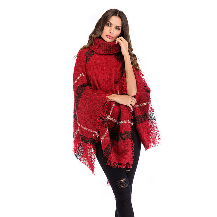Damernes oversized poncho med rullekrave og afslappet ternet mønster Stilla