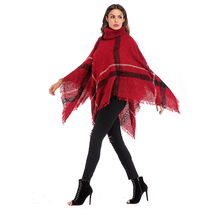 Damernes oversized poncho med rullekrave og afslappet ternet mønster Stilla