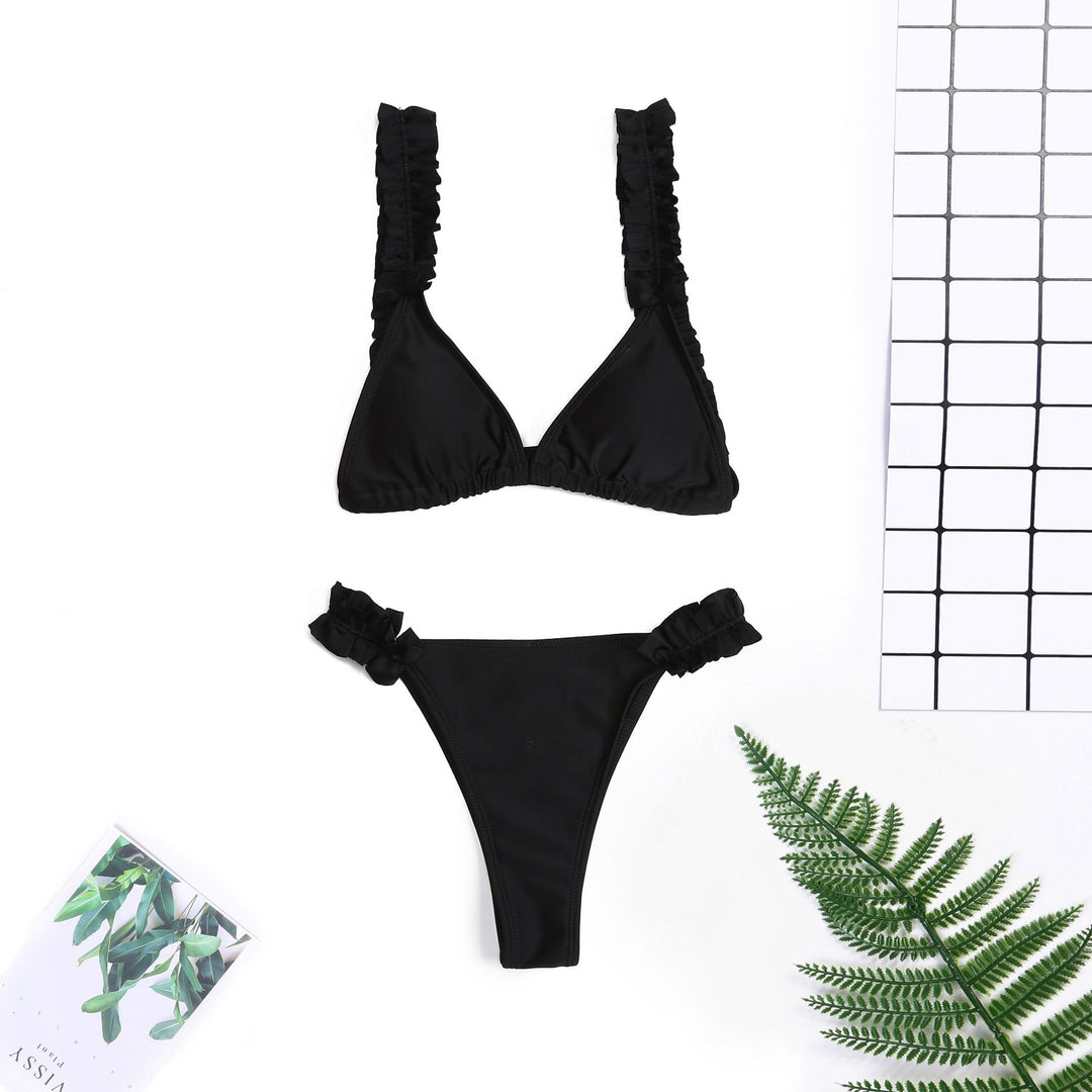 Dame Triangel-Bikini med flæser og farverigt design Skovae