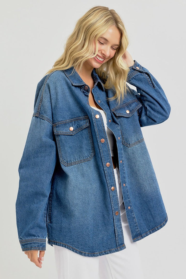 Stilla | Full Size Snap Down Langærmet Denim Shacket