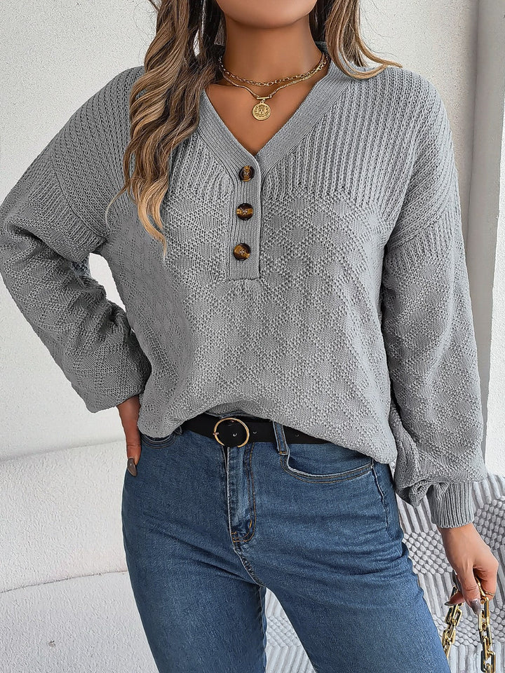 Stilla | Knap V-hals Langærmet Sweater