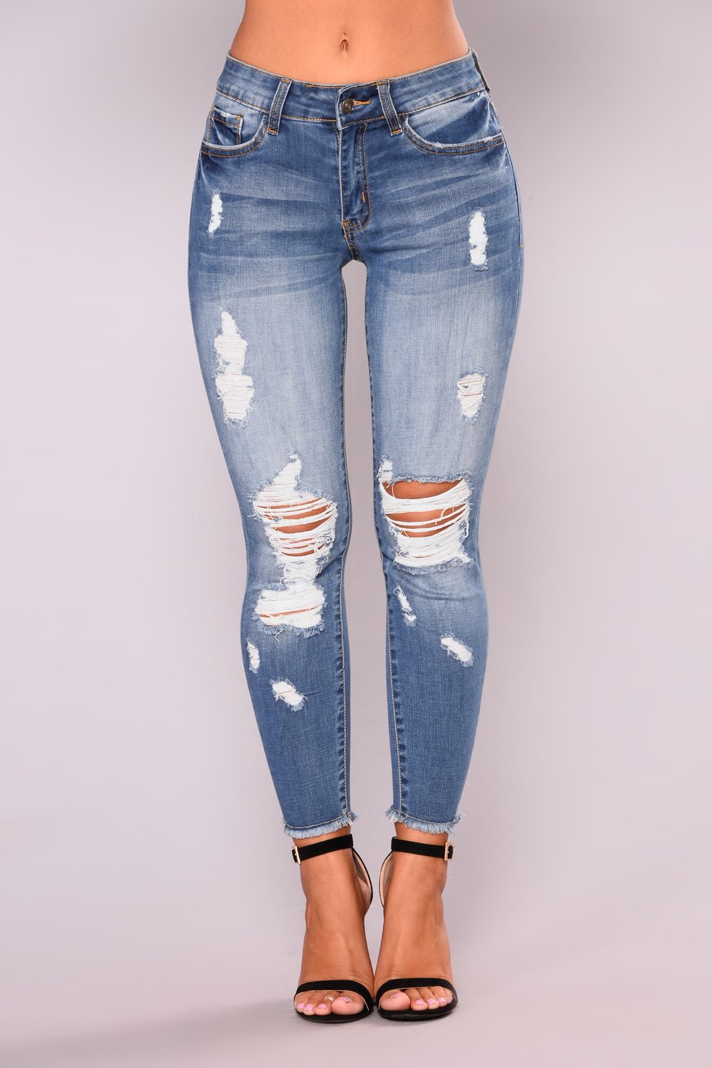 Dame Ripped Skinny Jeans med højt liv og moderne Used-Look Stilla