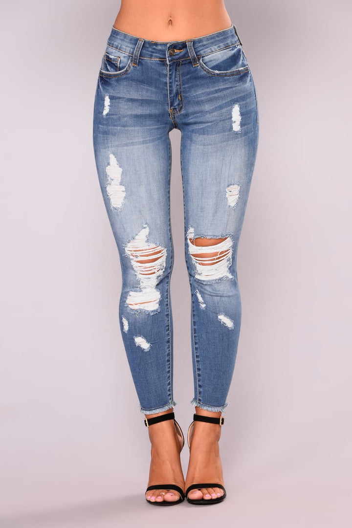 Dame Ripped Skinny Jeans med højt liv og moderne Used-Look Stilla