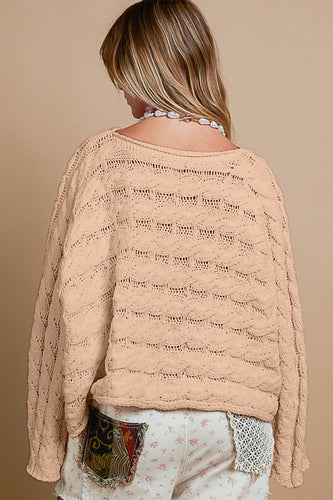 Stilla | Kort sweater med rund hals og legesyge masker