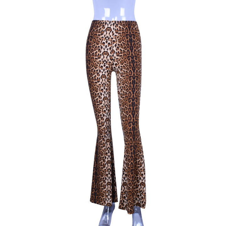 Dame Flared Leggings i leopardmønster med høj talje og elastisk stof Stilla