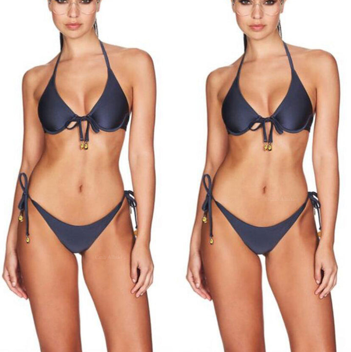 Dame Triangel-Bikini med justerbare snore og elegant smykkeaccent Stilla