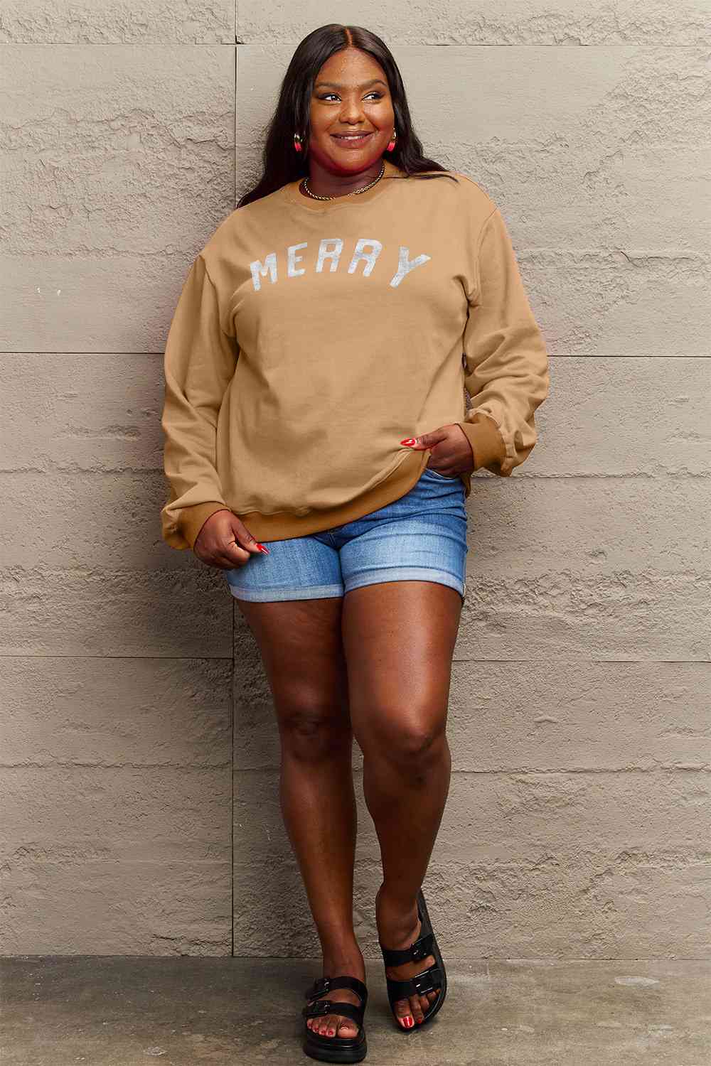 Stilla | Love Full Size Merry Graphic Sweatshirt