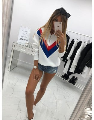 Dame sporty sweatshirt med trendy V-hals og stilfulde farveblok detaljer Stilla