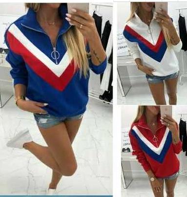 Dame sporty sweatshirt med trendy V-hals og stilfulde farveblok detaljer Stilla
