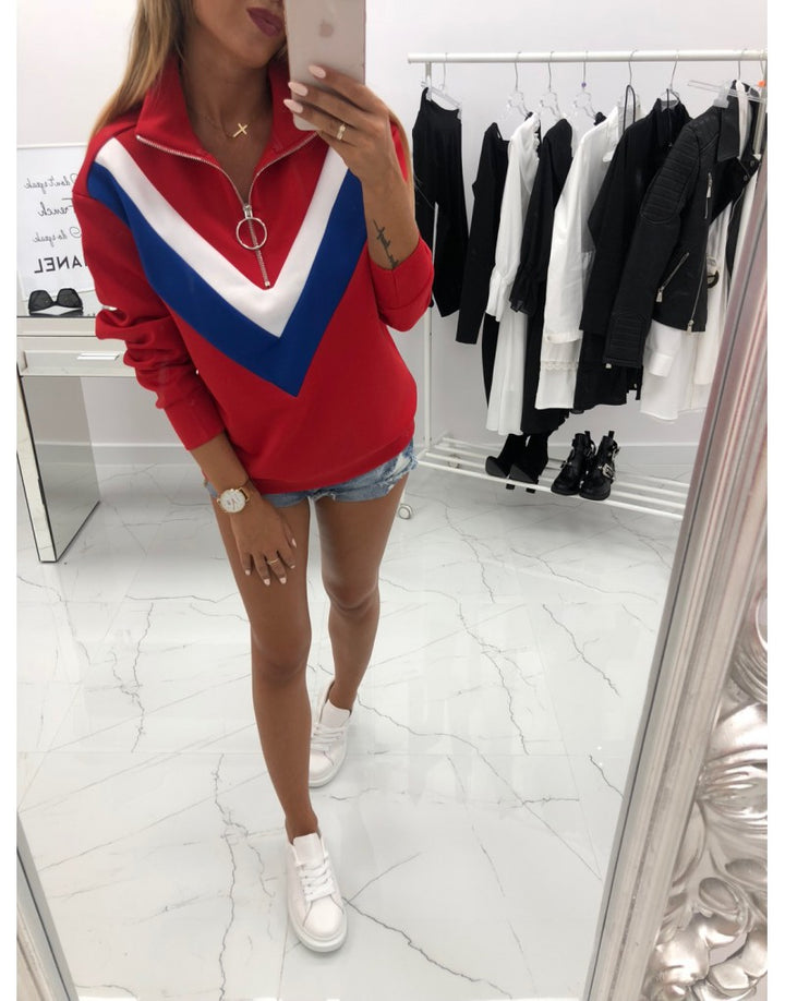 Dame sporty sweatshirt med trendy V-hals og stilfulde farveblok detaljer Stilla