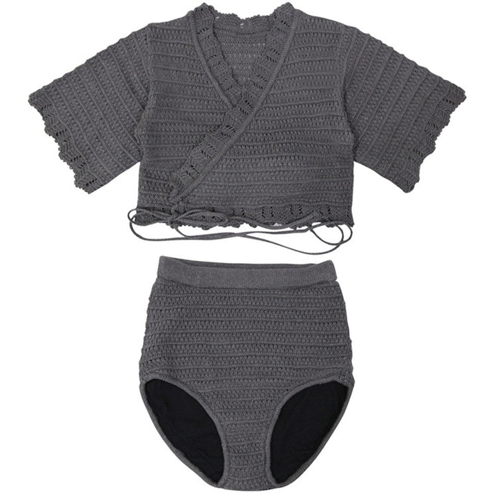 Dame Hæklet Bikini-Sæt med elegant Wrap-jakke og højt taljesnit Stilla