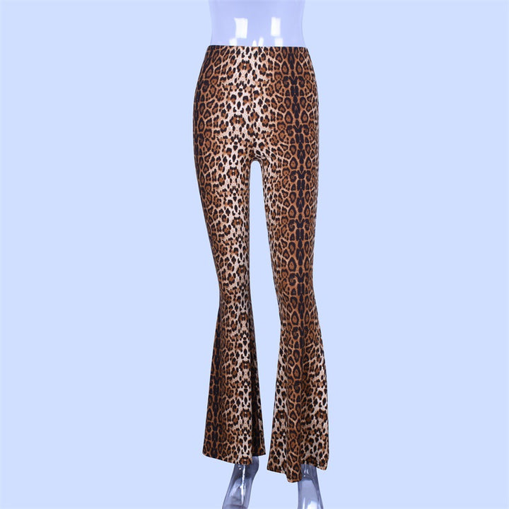 Dame Flared Leggings i leopardmønster med høj talje og elastisk stof Stilla