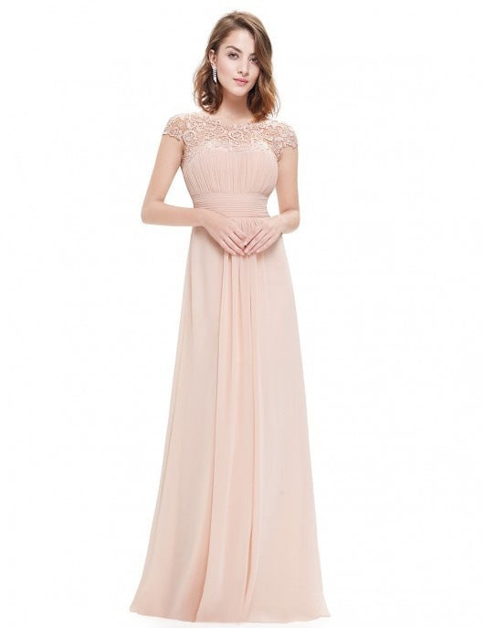Dame Elegant Maxi Kjole med Blonde Top og Flydende Nederdel