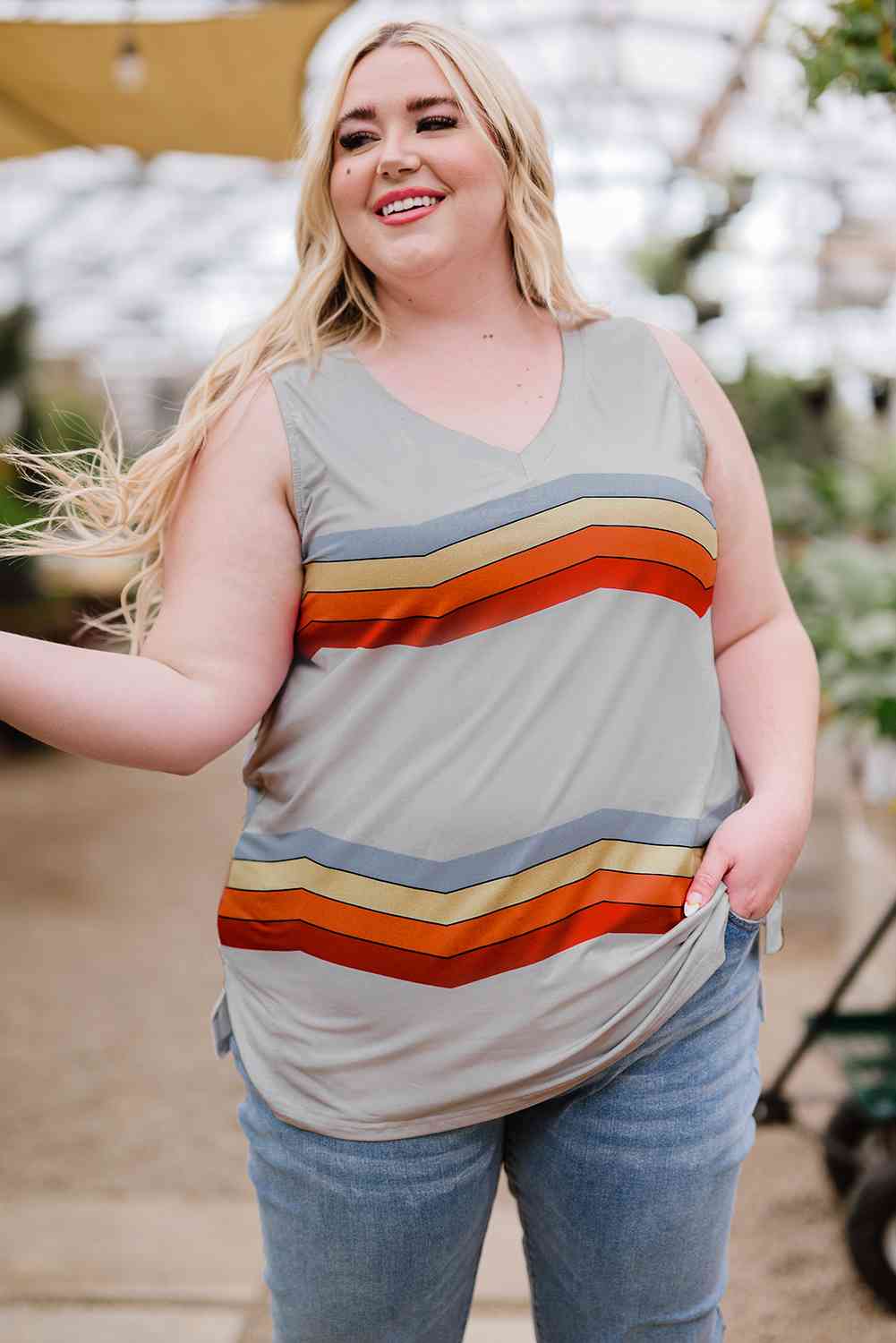Stilla | Plus Size Printed V-hals Tank