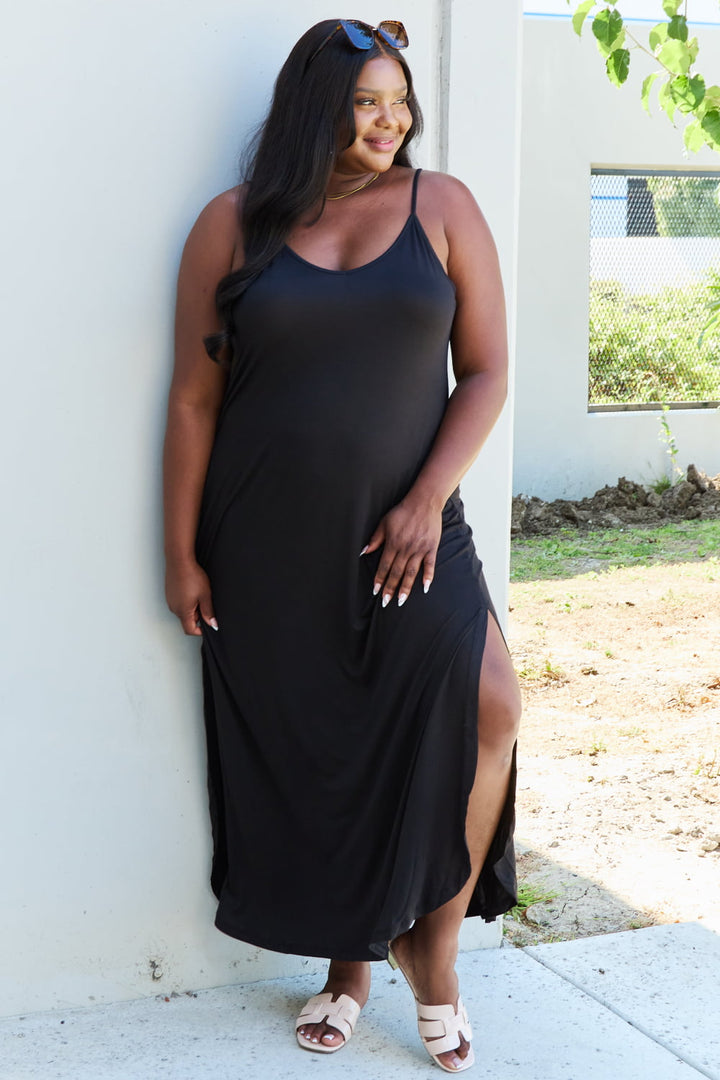 Stilla | Good Energy Full Size Cami Side Slit Maxi Dress I Sort