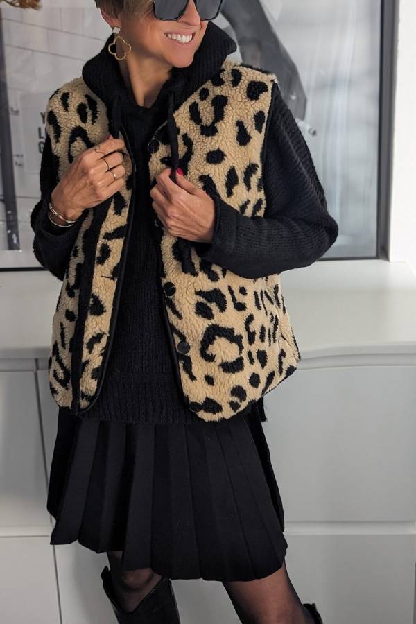 Stilla | Leopardmønster Frontåbning Casual Efterårs- og Vintervest Jakke