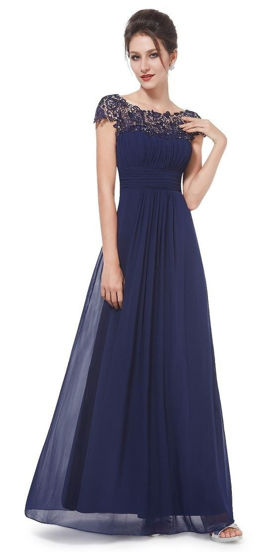 Dame Elegant Maxi Kjole med Blonde Top og Flydende Nederdel