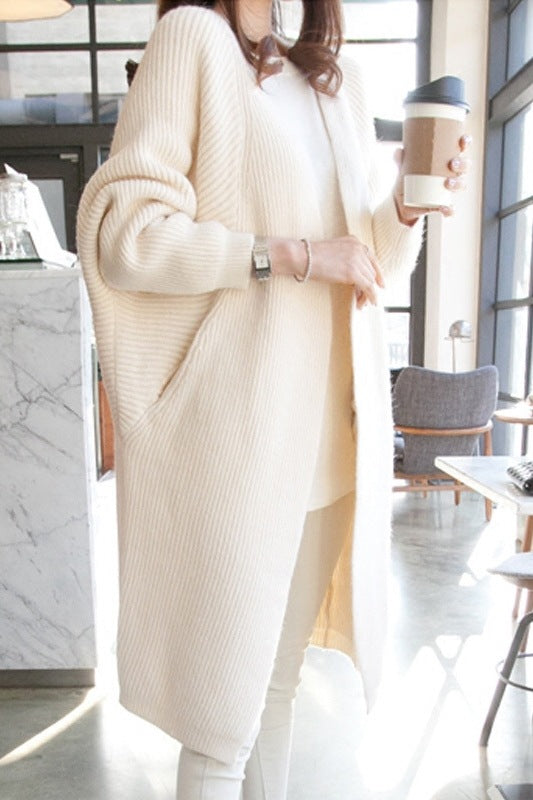 Damer casual lang cardigan med åben front og fint strikket mønster Stilla