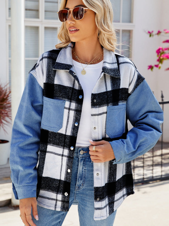 Stilla | Plaid Snap Down Denim Jakke