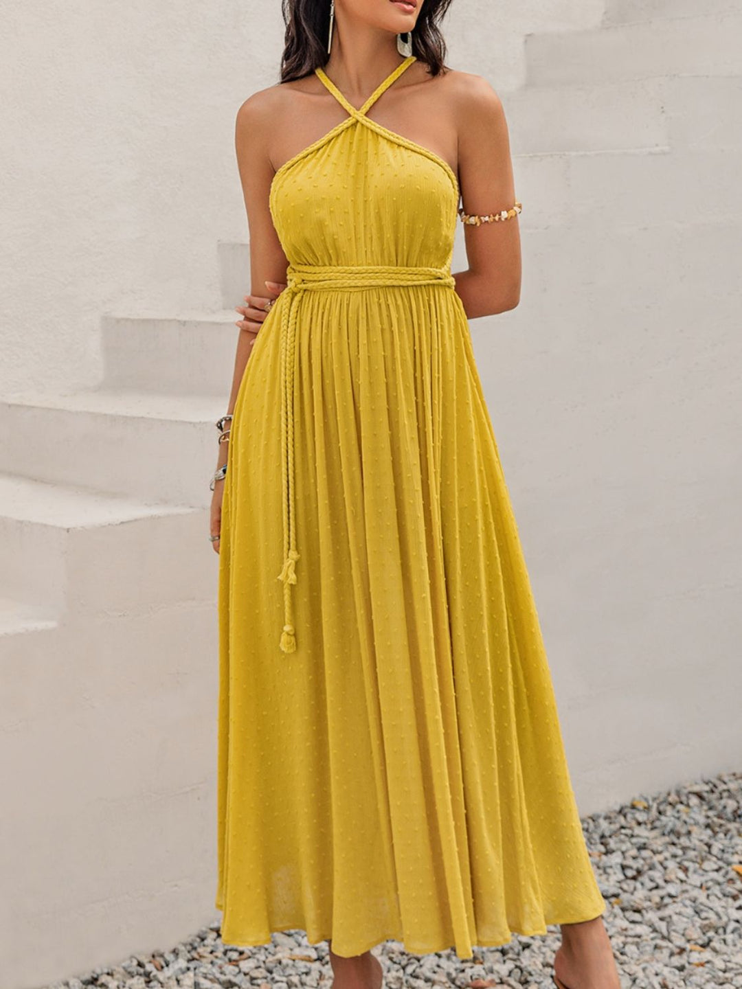 Stilla | Dot Backless Uden Ærmer Maxi Kjole
