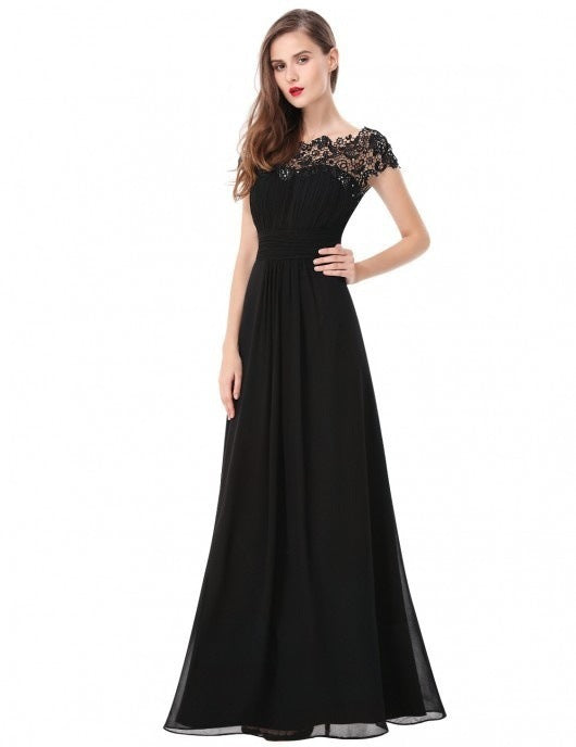 Dame Elegant Maxi Kjole med Blonde Top og Flydende Nederdel