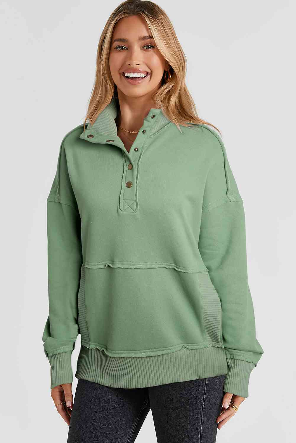Stilla | Snap Drop Shoulder Langærmet Sweatshirt
