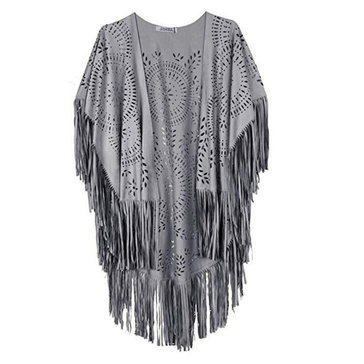 Kvinder Bohemian Frynse Kimono Jakke Stilla