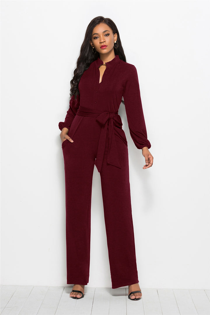 Dame Elegant Jumpsuit med tætsiddende snit og lange ærmer Stilla