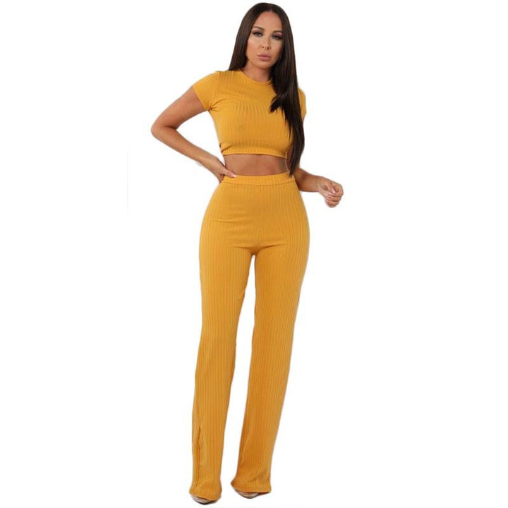 Dame To-delt sæt bestående af cropped top og figurbeholdende brede bukser Stilla